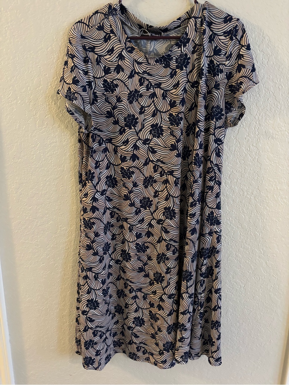 Navy Floral Wave Short Sleeve Women's Dress